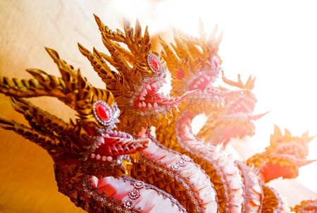 Symbols of Buddhism. South-Eastern Asia. Details of buddhist temple in Thailand.の写真素材