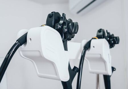 Modern endoscopy equipment kit. Video endoscopy system. Modern endoscopeの写真素材