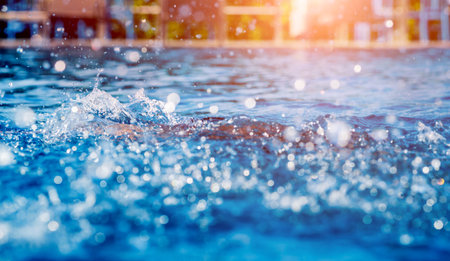 Young athletic man swimming in the swimming pool. Active sport