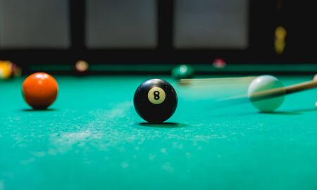 Billiard balls in a pool table. Background.の写真素材