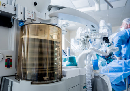 Modern equipment in operating room. Medical devices for neurosurgery. Background