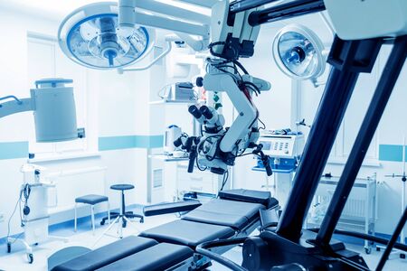 Modern microscope for operations in surgery room at the hospital.の写真素材