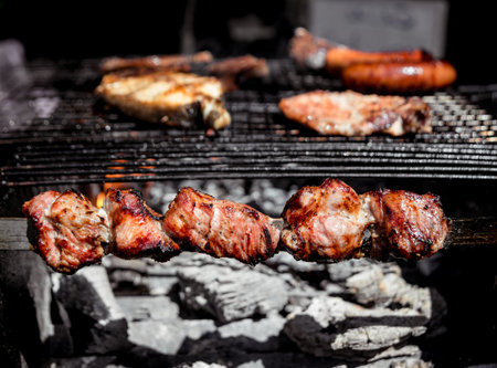 Roasted meat on the grill. Barbecue. Restaurantの写真素材