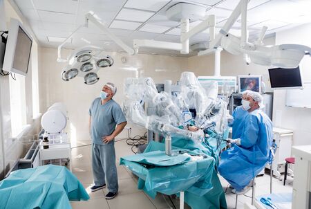 Modern surgical system. Medical robot. Minimally invasive robotic surgery. Medical backgroundの写真素材