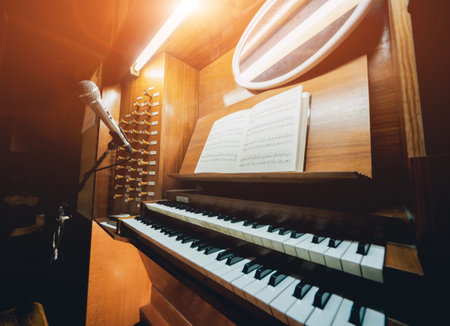 historic pipe organ at a church. Appearance.