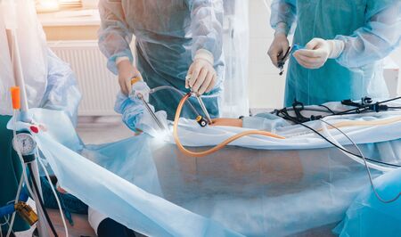Process of gynecological surgery operation using laparoscopic equipment.の写真素材