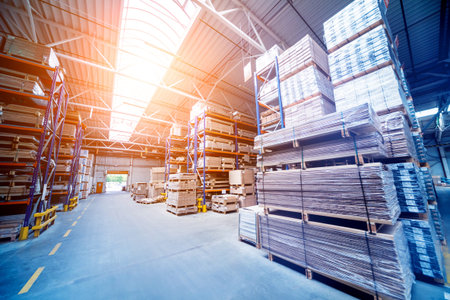 Warehouse industrial company. Commercial warehouse. Crates stacked