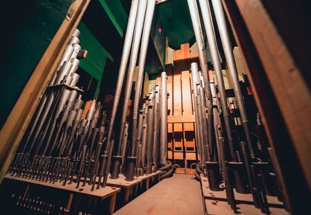 historic pipe organ at a church. Internal systemの写真素材