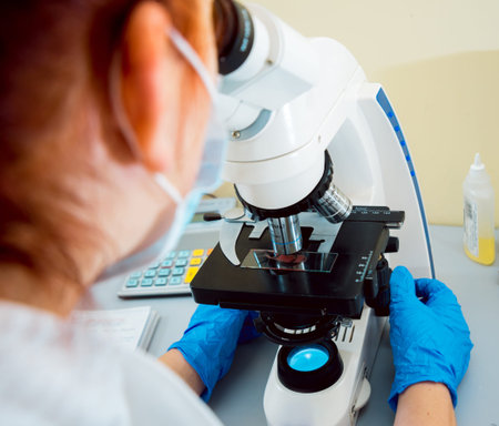 Medic staff at work in the laboratory. Background