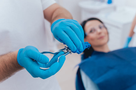 Dentistry cofferdam installation procedure. Modern dental treatment