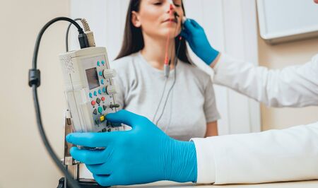 Patient nerves testing using electromyography. Medical examination. EMGの写真素材