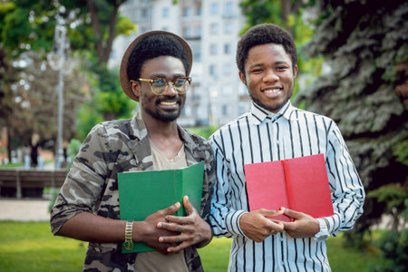 African students in the park. Beautiful background