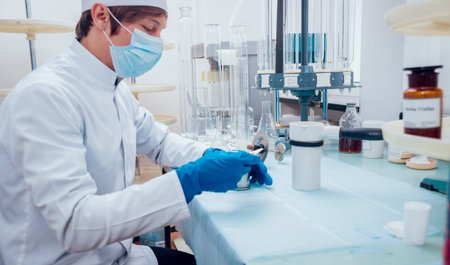 Science technician at work in the laboratory. Medical background