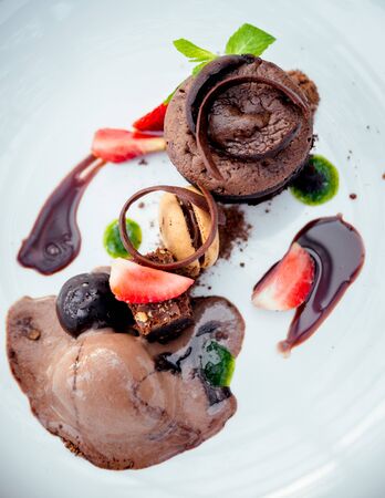 Chocolate dessert with ice cream and cookies. The Restaurantの写真素材