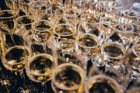 Row of glasses of wine. A restaurant. Buffet