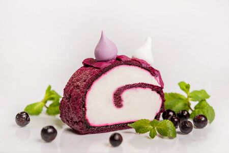 Delicious cake with fruits. Restaurant. Light background. の写真素材