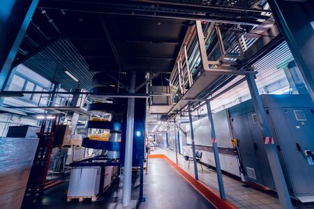 Forklift loader. Pallet stacker truck equipment at warehouse. Backgroundの写真素材