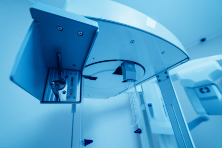 Dental panoramic radiographer equipment. Modern dental office. Background