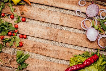 Tasty vegetables on the wooden table. Backgroundの写真素材
