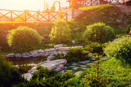 Landscape design. Beautiful background. Nature park Outdoors