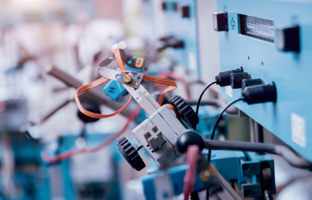 Electrical equipment. Electricity cable and crimper. Electricity meter. Background
