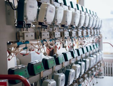 Electrical equipment. Electricity cable and crimper. Electricity meter. Backgroundの写真素材