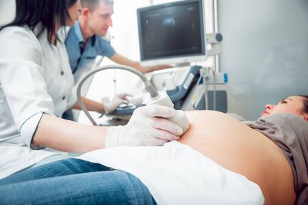 Doctor and patient. Ultrasound equipment. Diagnostics and Sonography.の写真素材