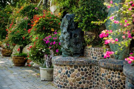 Luxury landscape design of the tropical garden. Beautiful view of landscaped tropical garden.の写真素材