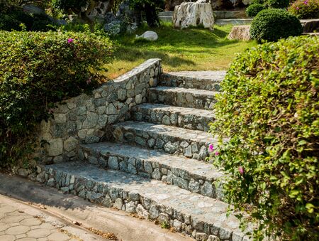 Luxury landscape design of the tropical garden. Beautiful view of landscaped tropical garden.の写真素材