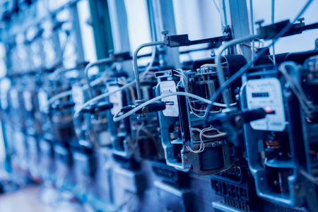 Electrical equipment. Electricity cable and crimper. Electricity meter. Background