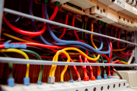 Electrical equipment. Electricity cables, wires and insulation. Background and texture