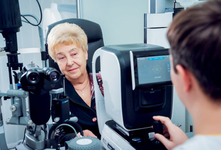 Consultation with an ophthalmologist. Medical equipment. Coreometry.