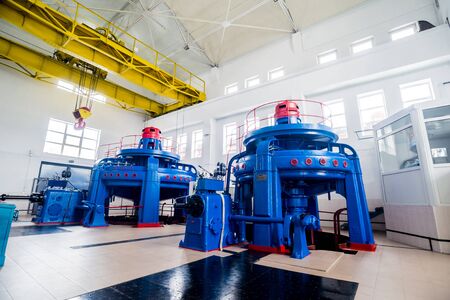 Turbine generators. Hydroelectric power plant and electrical equipment.の写真素材
