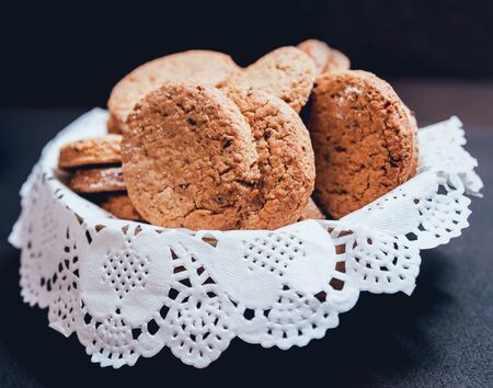 French cookies with jam on the white plate. Restaurantの写真素材