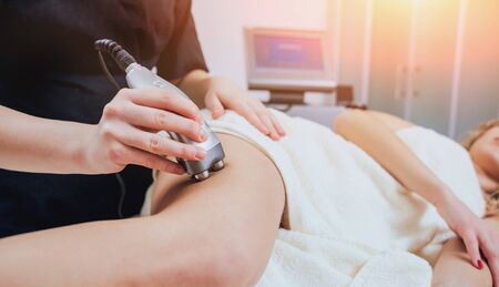 Cosmetic medicine. Mesotherapy medical devices. Light backgroundの写真素材