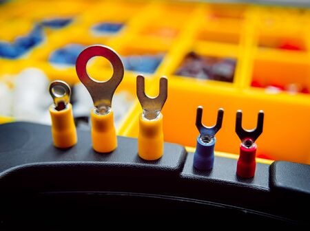 Electrical equipment. Electricity cables, wires and insulation. Background and textureの写真素材