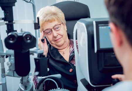 Consultation with an ophthalmologist. Medical equipment. Coreometry.の写真素材