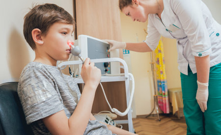 Treatment and warming-up the nose of a young boy. Modern Pediatrics.