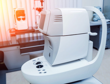 Eye tonometry. Non-contact tonometer. Glaucoma checkup. Modern equipment.の写真素材