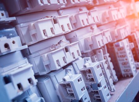 Electrical equipment. Electricity cable and crimper. Electricity meter. Backgroundの写真素材