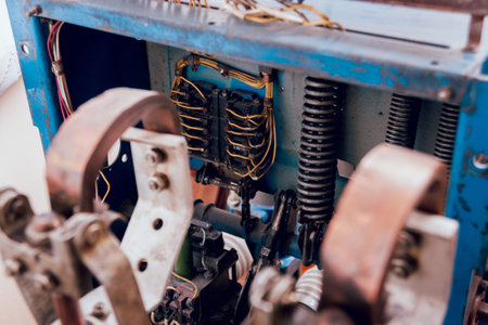 Retro electrical equipment. Electricity cable and electrical installations. Background