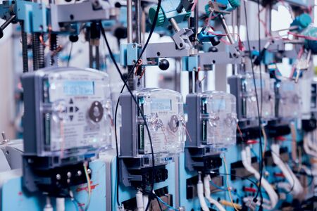 Electrical equipment. Electricity cable and crimper. Electricity meter. Backgroundの写真素材