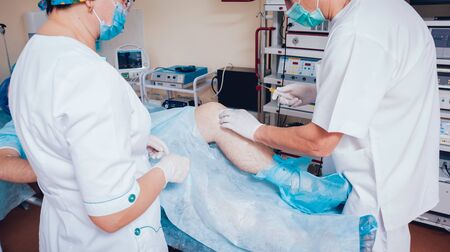 Platelet-rich plasma injection of the knee. Medical beckground.の写真素材