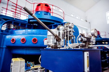 Turbine generators. Hydroelectric power plant. Interior backgorundの写真素材