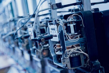 Electrical equipment. Electricity cable and crimper. Electricity meter. Backgroundの写真素材