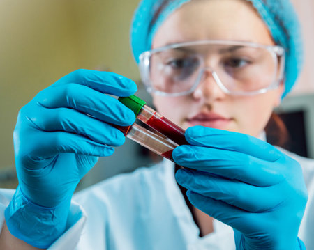 Medic staff at work in the laboratory. Background.の写真素材