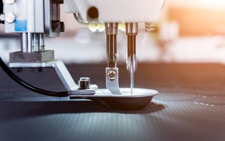 Fabric industry production line. Textile factory. Working tailoring processの写真素材