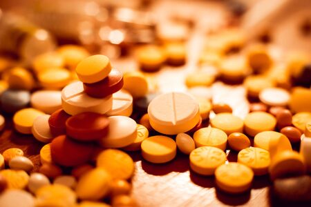 Medications. Pills and syringes. Concept medical backgroundの写真素材