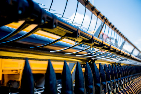 Modern agricultural machinery and equipment. Combine harvester. Industrial details.