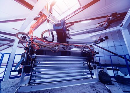 Modern automated production line in factory. Plastic bag manufacturing processの写真素材